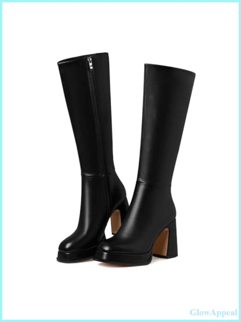 Faux Leather Knee High Platform Boots Chunky Heel Women's Tall